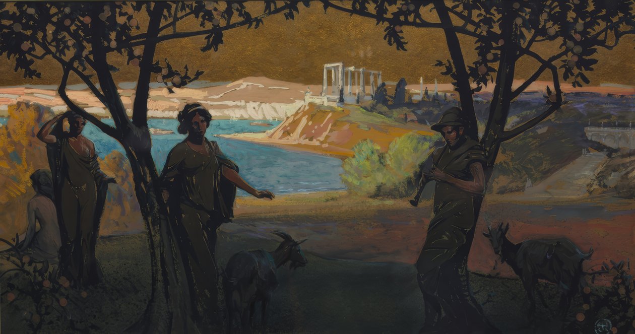 Vægmaleri-skitse, Pastoralt studie, nr. 1 af Henry Keller