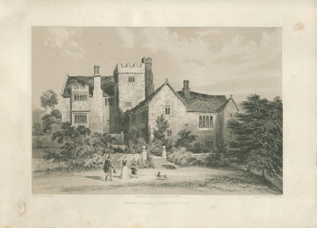 Throwley Hall: lithotint, nd [c 1845] af Henry Lark Pratt