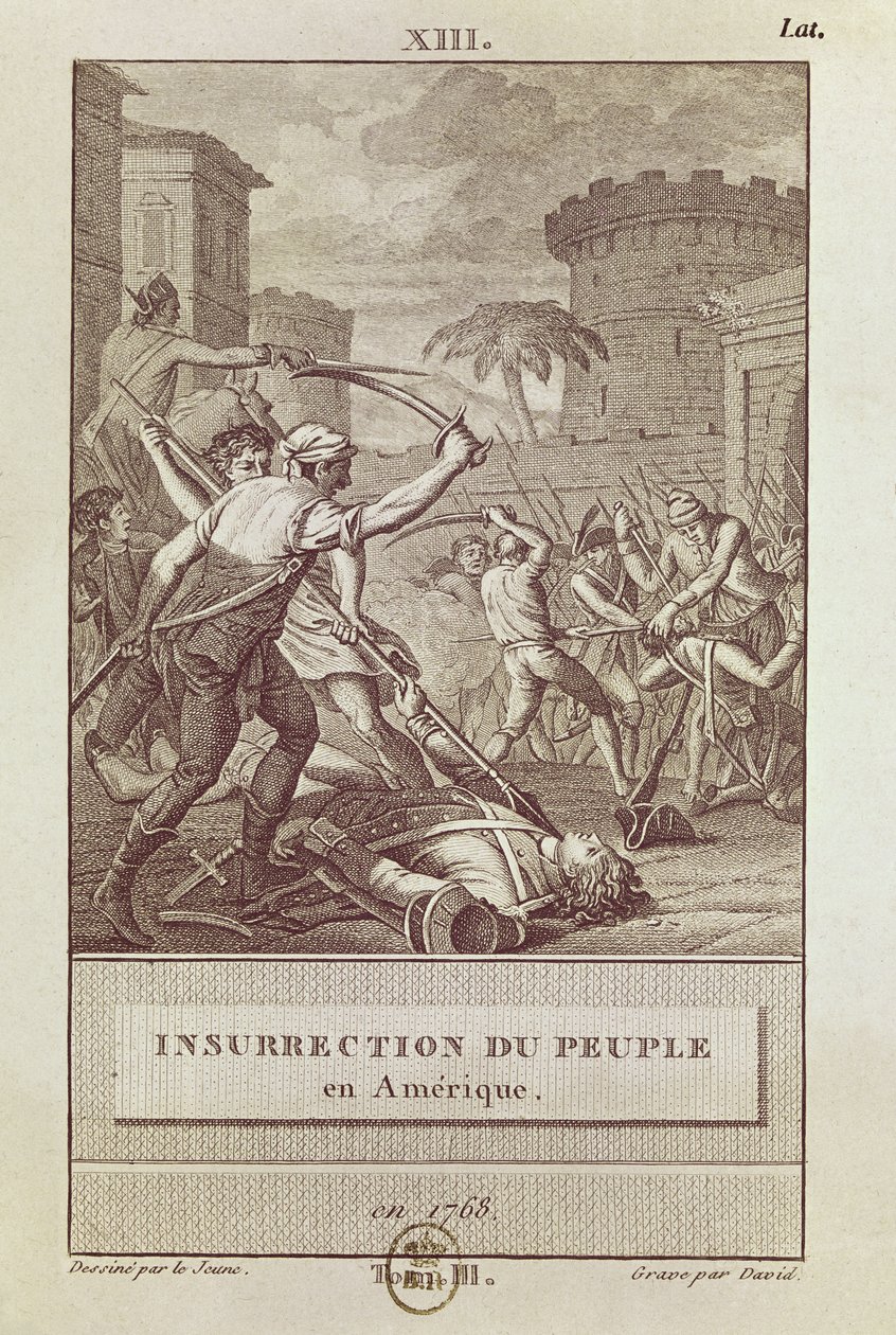 Det amerikanske folks oprør i 1768, graveret af David af Henry Le Jeune