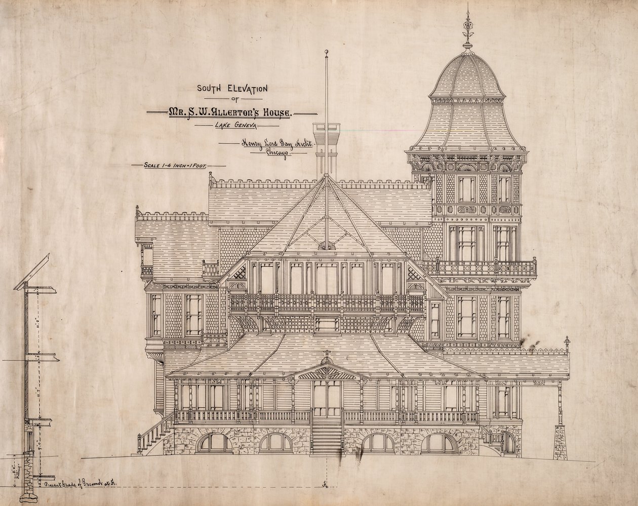 Hus for hr. S.W. Allerton, Lake Geneva, Wisconsin: South Elevation af Henry Lord Gay