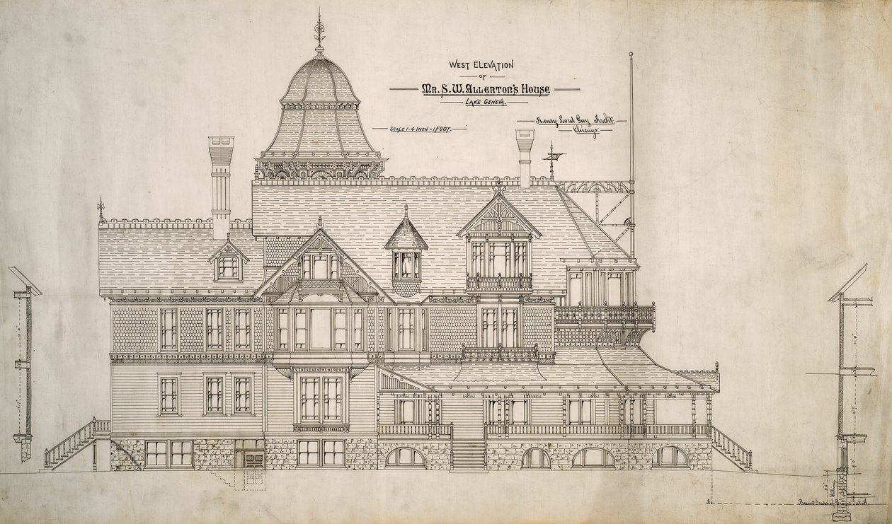 Hus for hr. S.W. Allerton, Lake Geneva, Wisconsin: West Elevation af Henry Lord Gay
