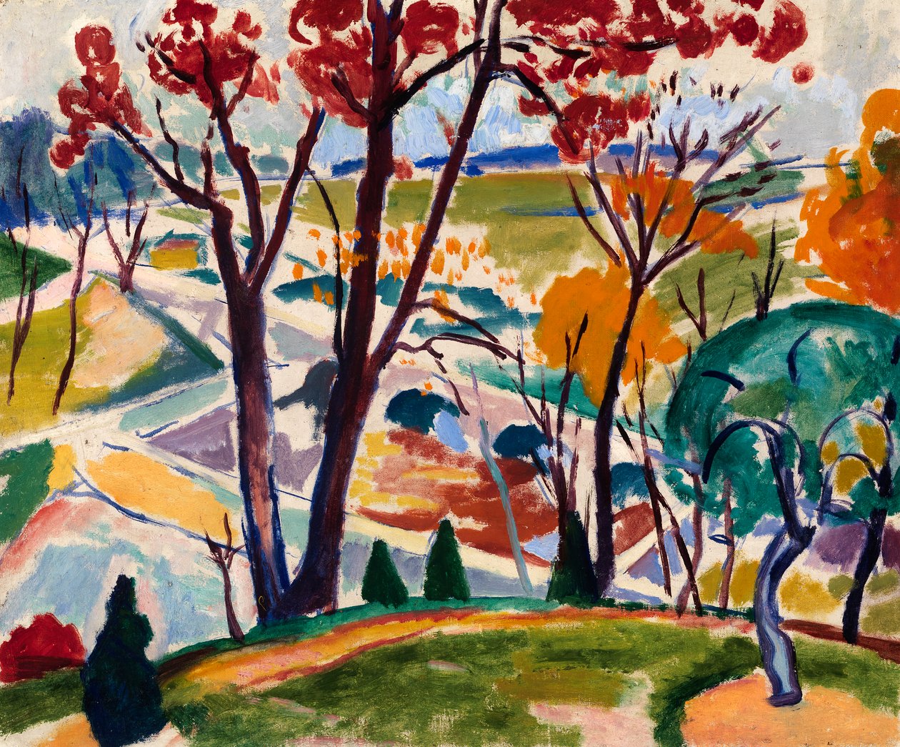 Landskab, bro, Huntingdon Valley, ca. 1915-1916. af Henry Lyman Saÿen