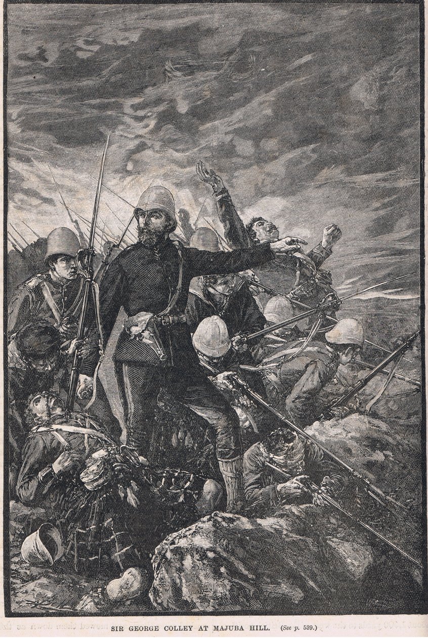 Sir George Colley ved Majuba Hill, illustration fra Cassells 