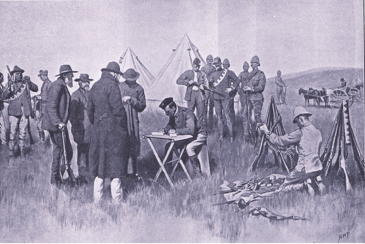 Sværger neutralitetens ed, illustration fra After Pretoria: The Guerilla War, 1902 af Henry Marriott Paget