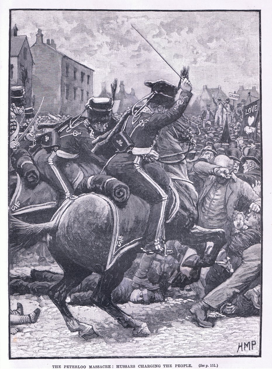 Peterloo-massakren: Husarer angriber folket AD 1819 af Henry Marriott Paget