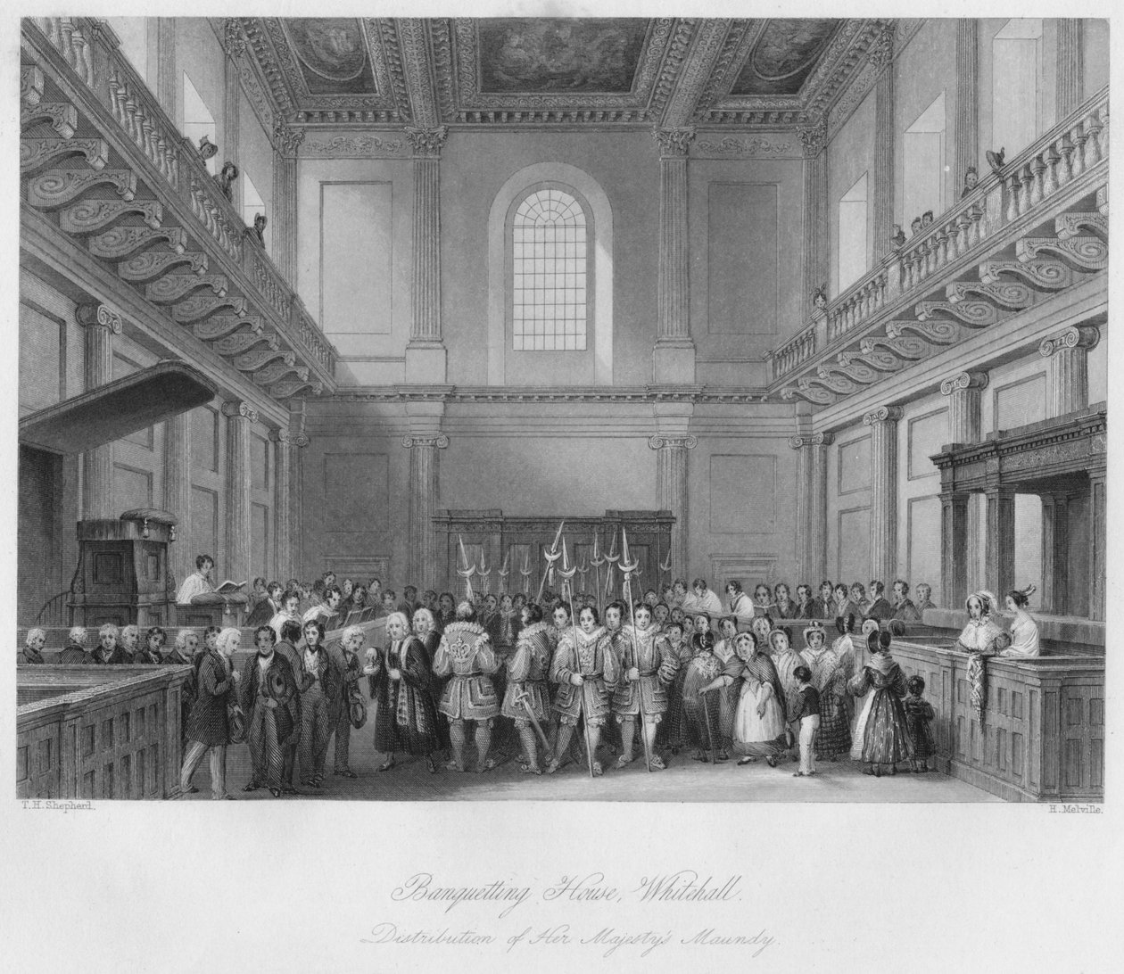 Bankethus, Whitehall. Uddeling af Hendes Majestæt Maundy, c1841 af Henry Melville