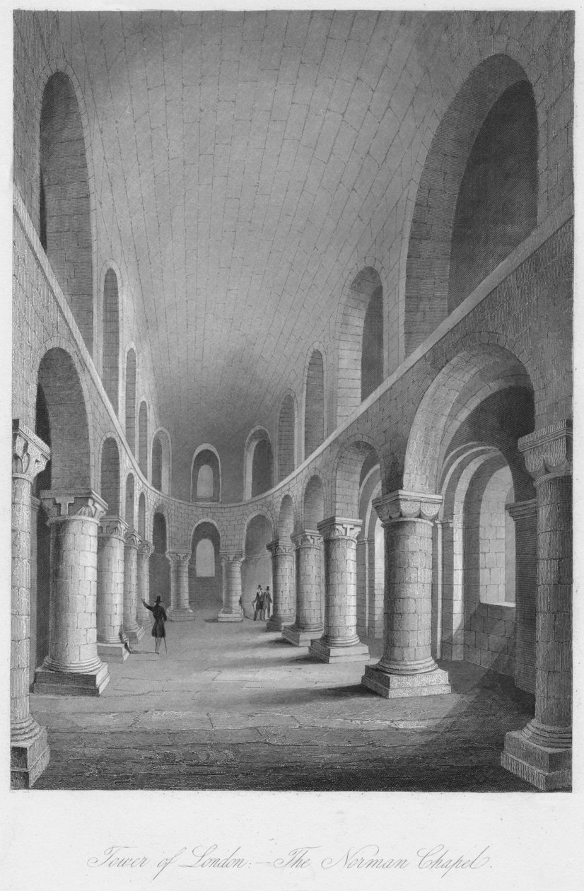 Tower of London. - Det normanniske kapel, c1841 af Henry Melville