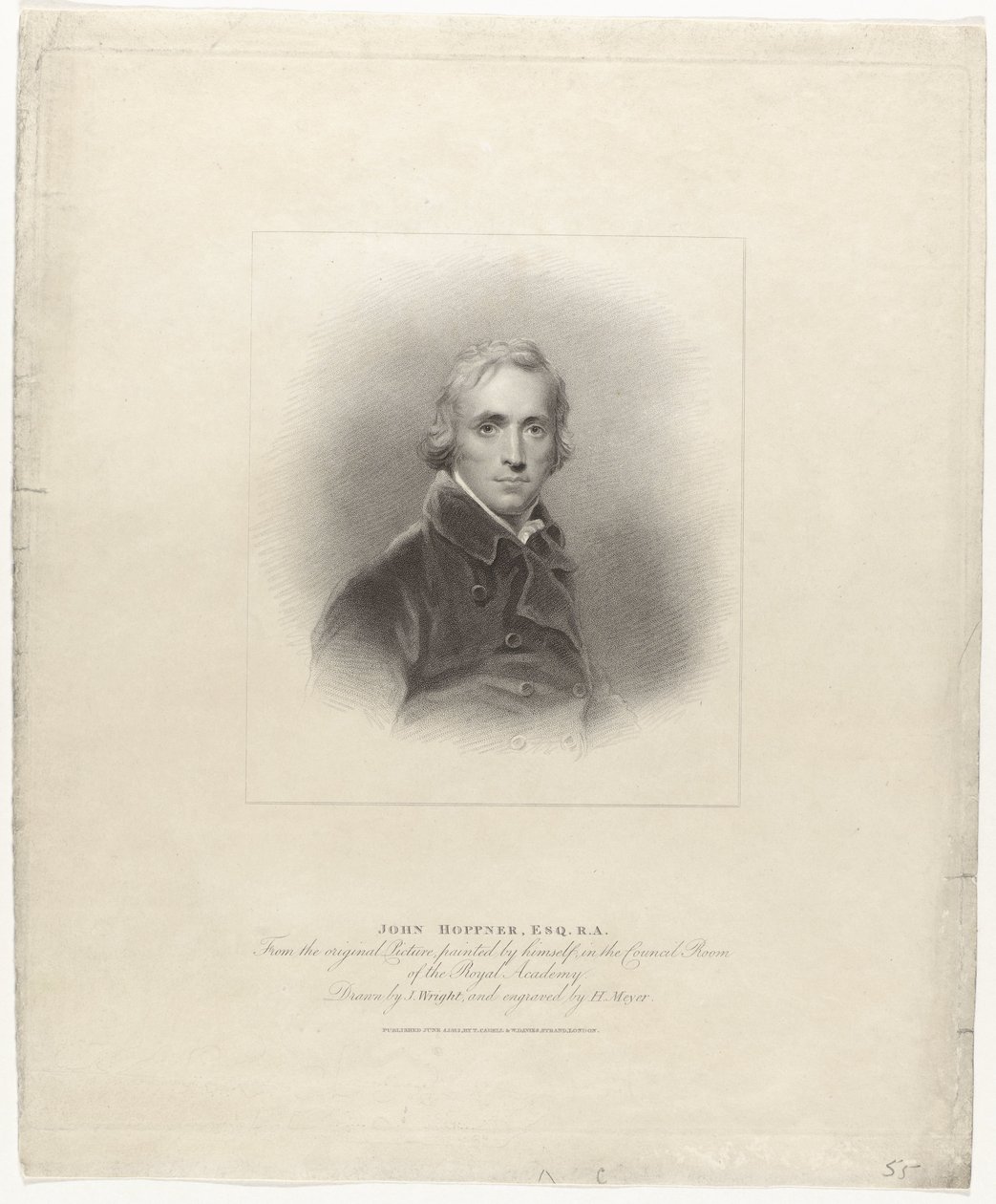 Portret af John Hoppner John Hoppner, Esq. R.A. (titel på objekt) britiske portretten (serietitel) The British Gallery of Contemporary Portraits (serietitel) af Henry Meyer