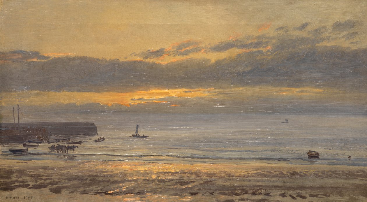 Før solopgang, Scarborough - Low Water, 1878 af Henry Moore