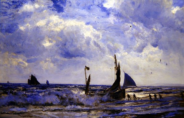 Hauling in the Boats (olie på lærred) af Henry Moore