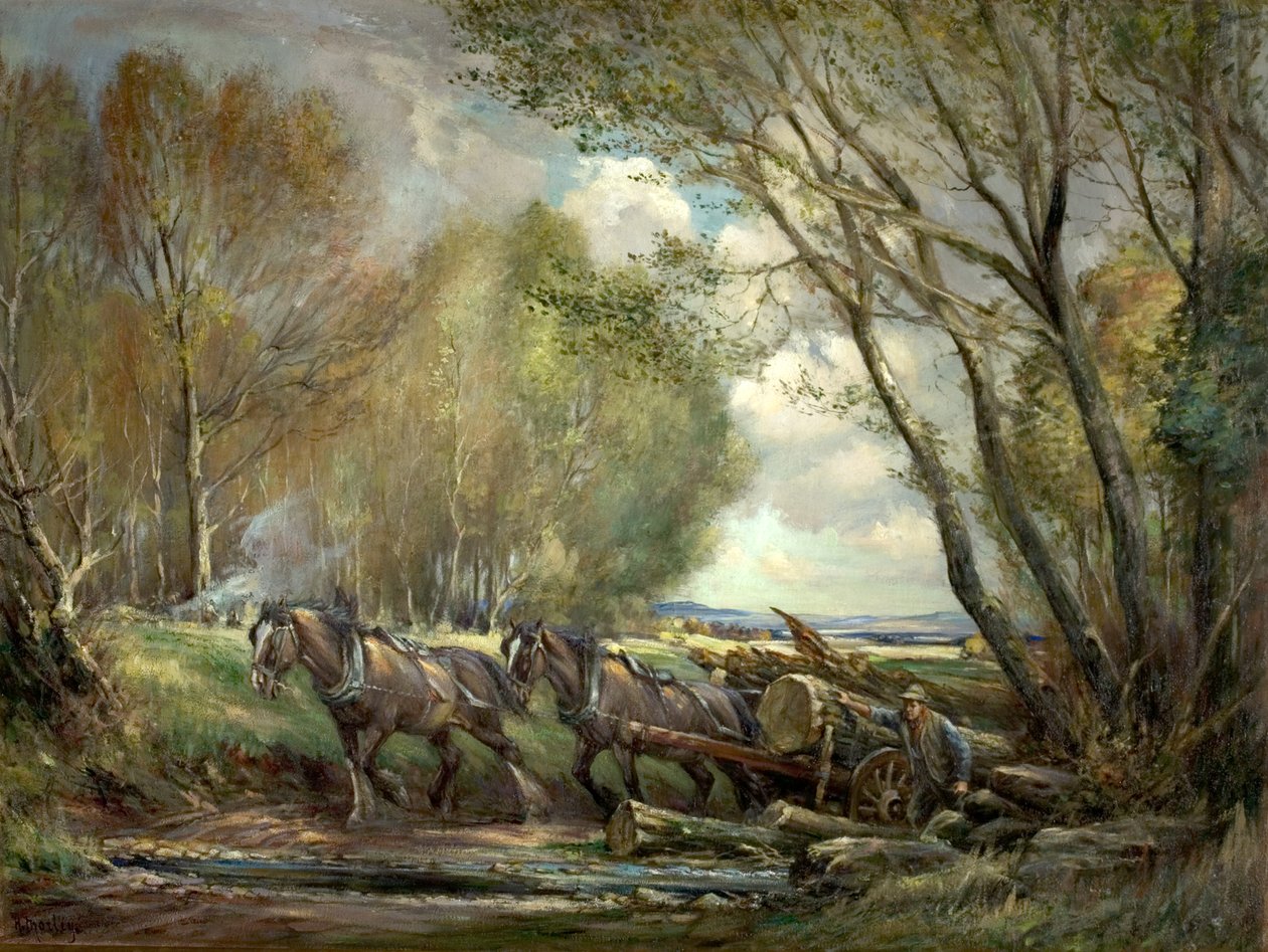 Hauling Timber, Stirlingshire, Skotland af Henry Morley