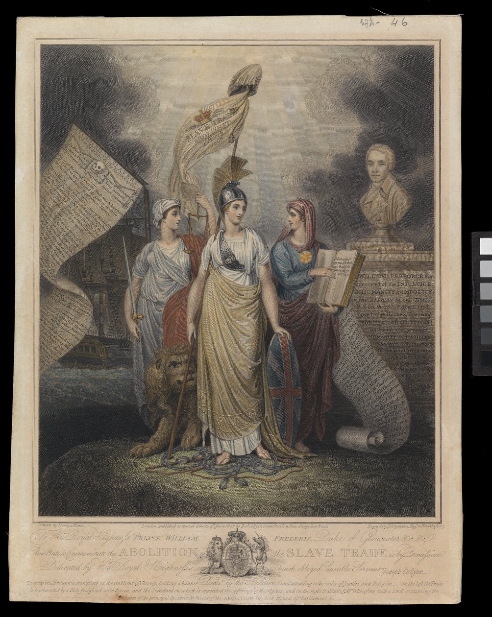 Tavle til minde om afskaffelsen af slavehandlen, 4. juni 1808 (håndkoloreret stik) af Henry Moses