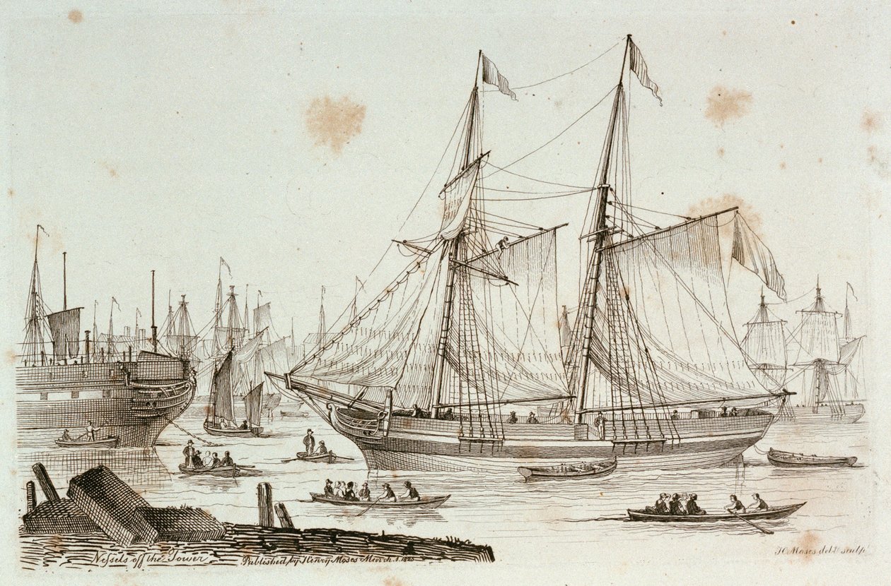 Skitser af skibsfart tegnet og ætset af Henry Moses: skrog ved Sheerness af Henry Moses