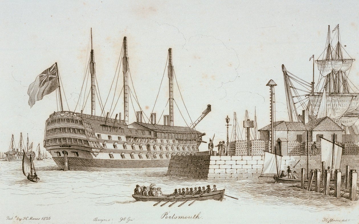 Skitser af skibsfart i Portsmouth havn af Henry Moses