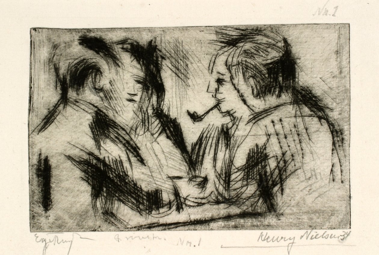 Fire mænd omkring et bord af Henry Nielsen