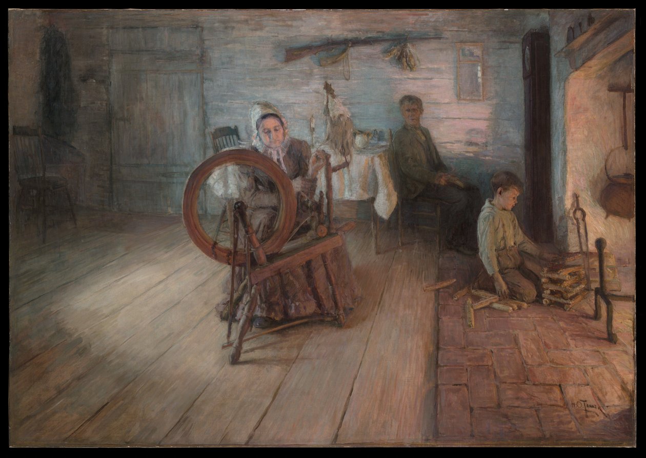»Spinning By Firelight« – George Washington Grays barndom af Henry Ossawa Tanner