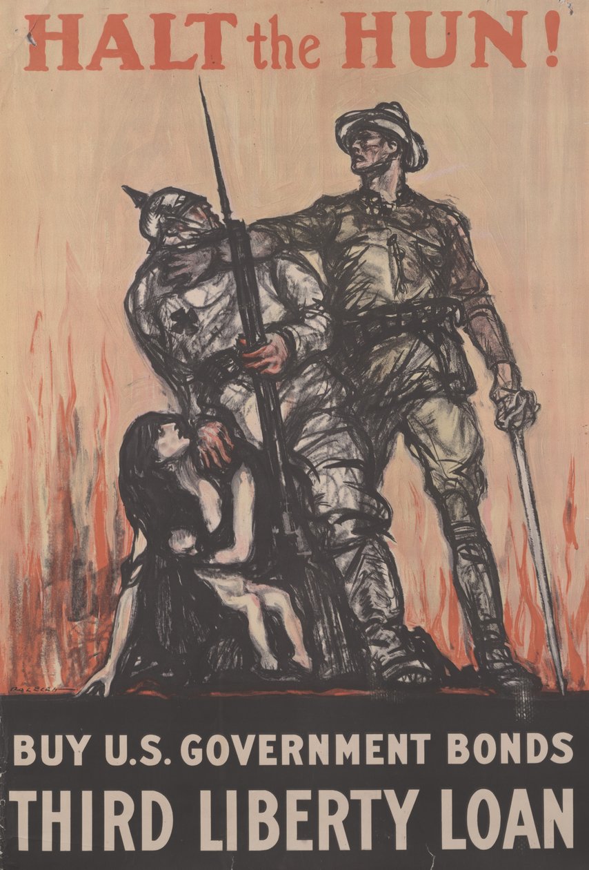 Stop Hunnen! Køb amerikanske statsobligationer, Third Liberty Loan, ca. 1918 (farve litho) af Henry Patrick Raleigh
