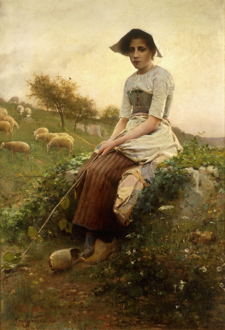 Hyrdinden (olie på lærred) af Henry Paul Perrault