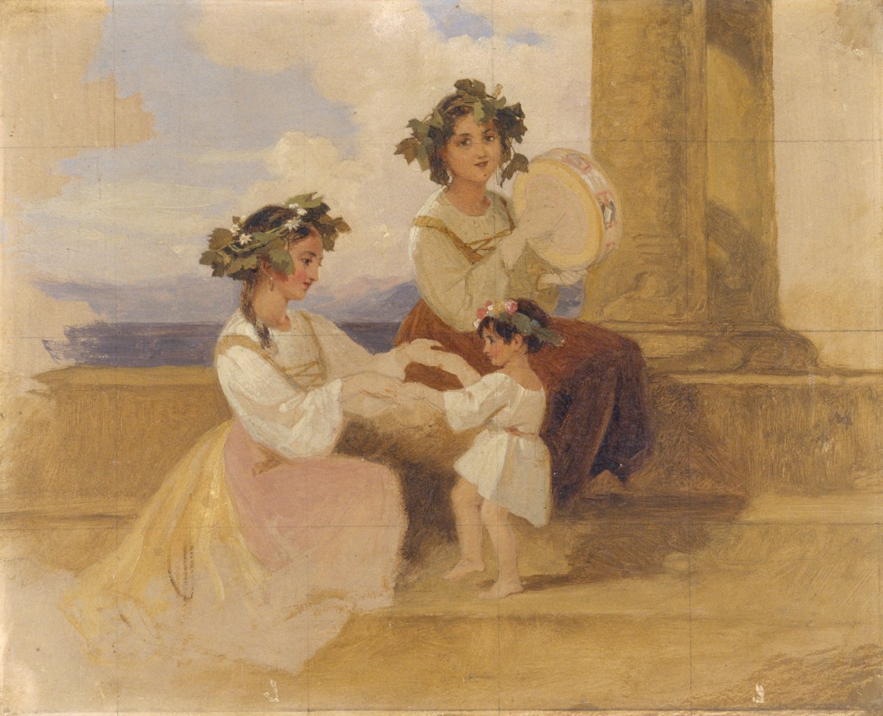 Bondepiger - Sorrento, ca. 1870 (olie på lærred) af Henry Penry Williams