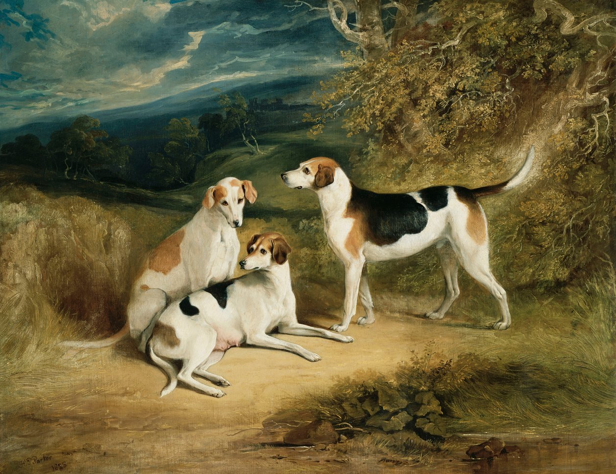 Hertugen af Rutlands hunde med Belvoir Castle i det fjerne, 1828 af Henry Perlee Parker