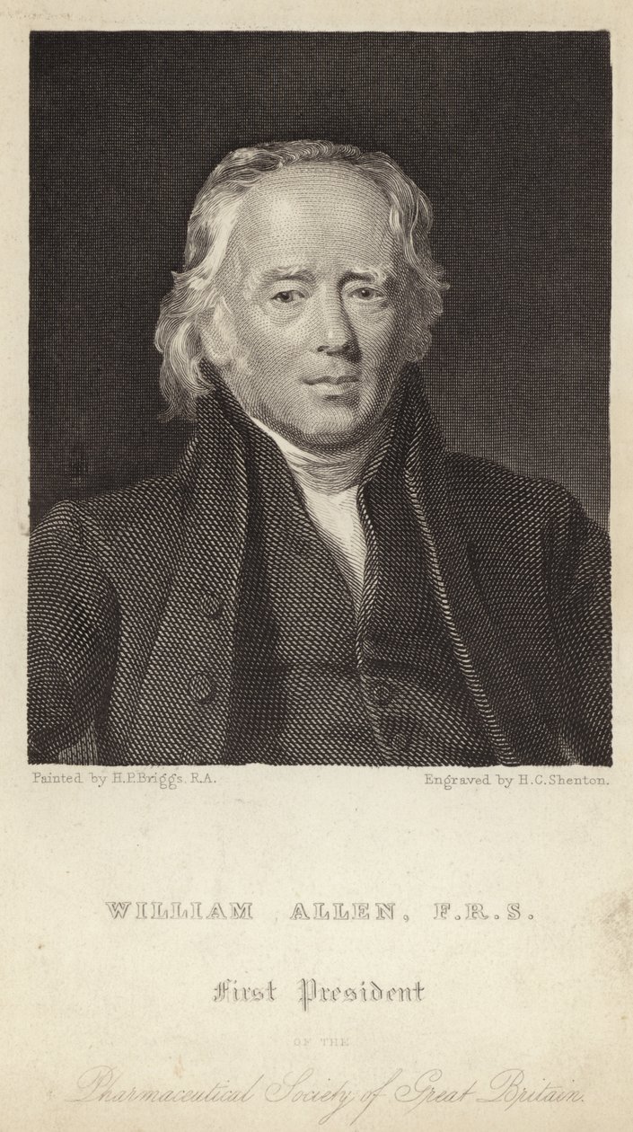 William Allen - første præsident for det farmaceutiske selskab i Storbritannien (1770-1843) (kobberstik) af Henry Perronet (after) Briggs