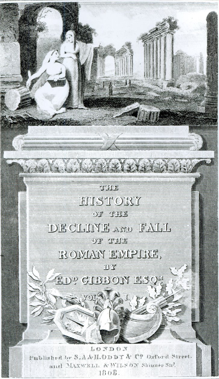 Titelbladet til "The History of the Decline and Fall of the Roman Empire" af Edward Gibbon, bind 1, 1808 af Henry R. Cook