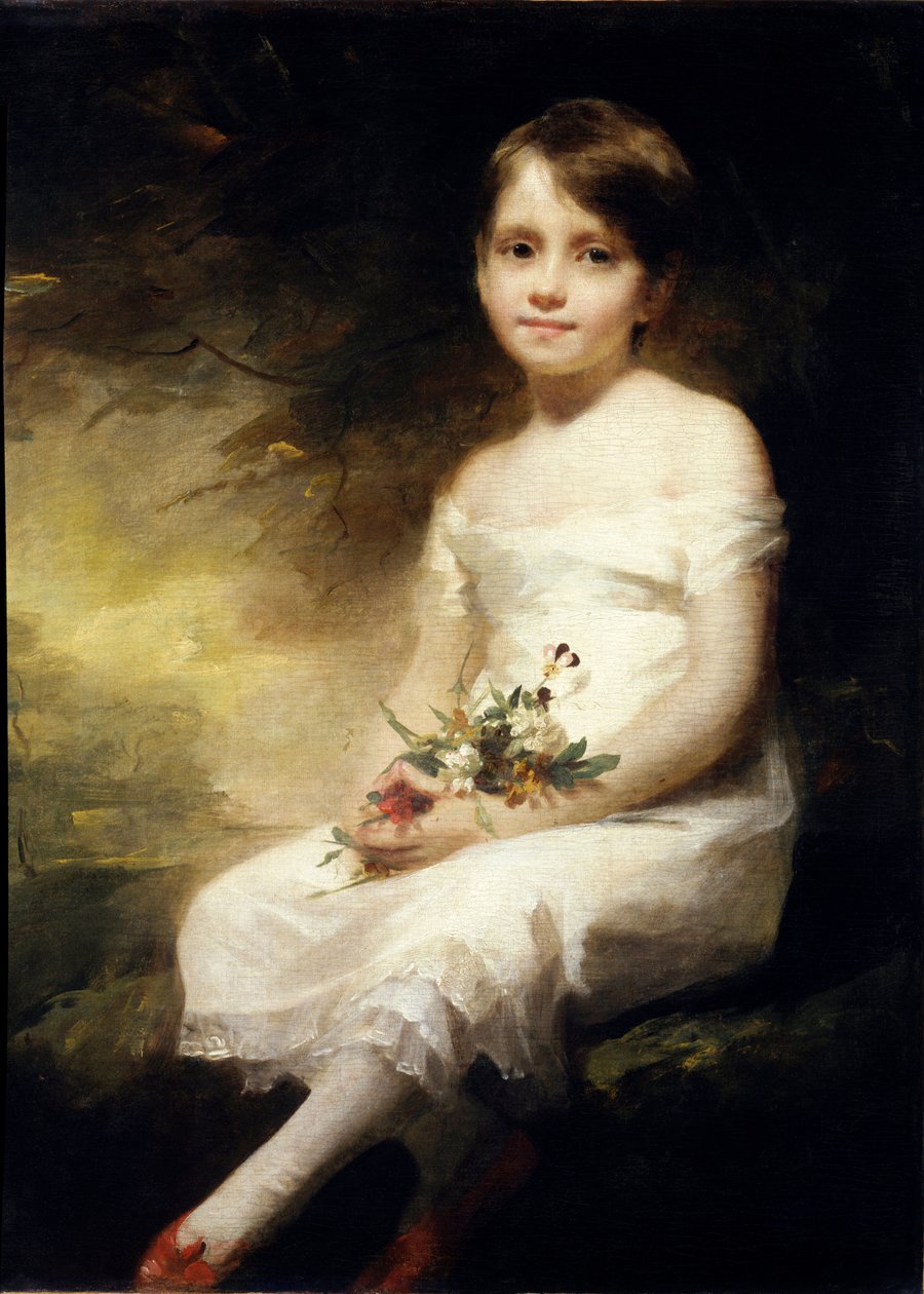 Portræt af Nancy Graham eller Little Girl Holding Flowers Maleri af Henry Raeburn (1756-1823) (Ec.Angl.) Sun fra det 19. århundrede. 0,91x0,71 m Paris, Musee du Louvre. af Henry Raeburn