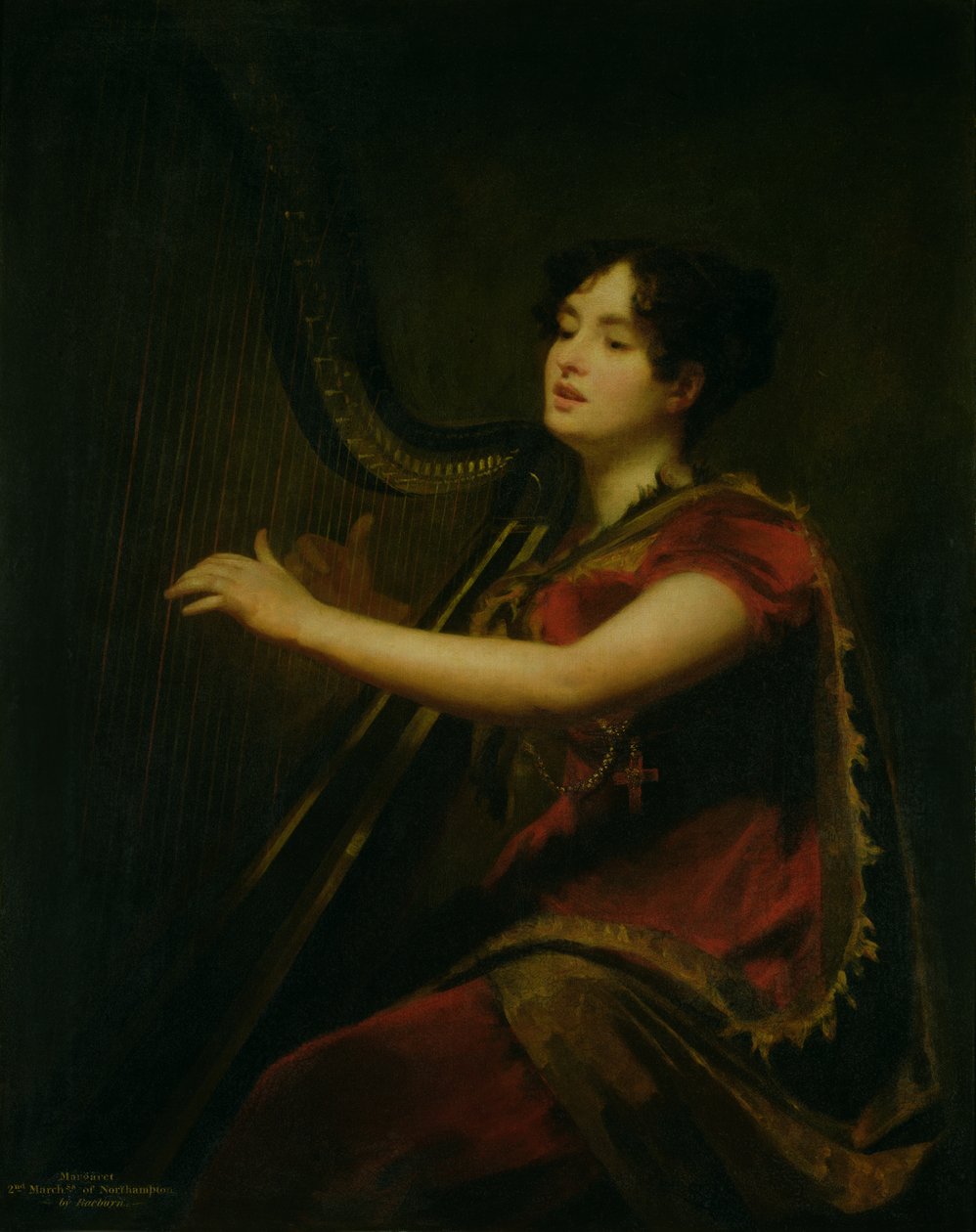 The Marchioness of Northampton, Playing a Harpe, c.1820 af Henry Raeburn