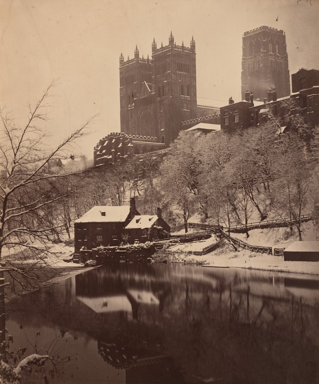Durham-katedralen om vinteren,ca. 1857 (foto) af Henry Reverend Holden