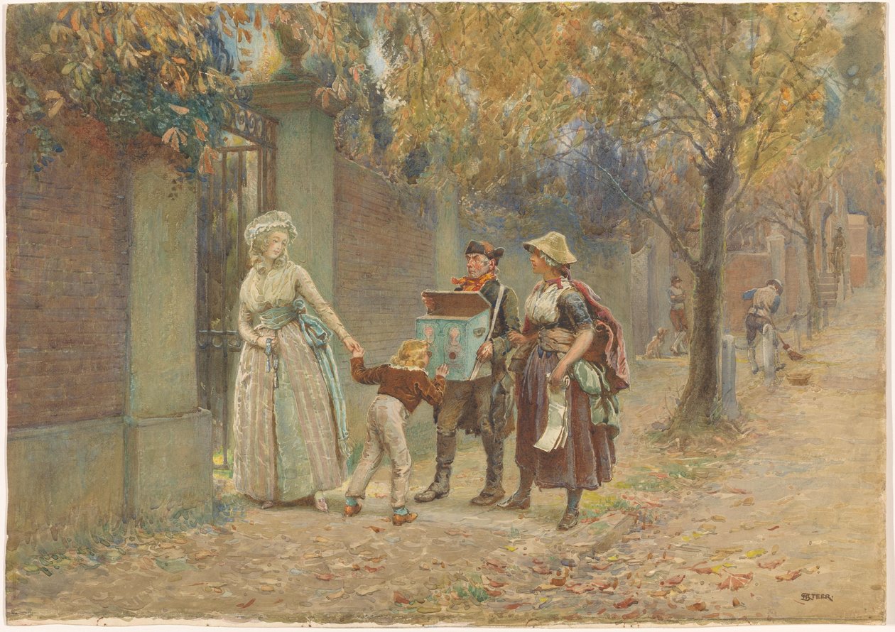 Mand med et skab og en sangsælger af Henry Reynolds Steer (signed by artist)