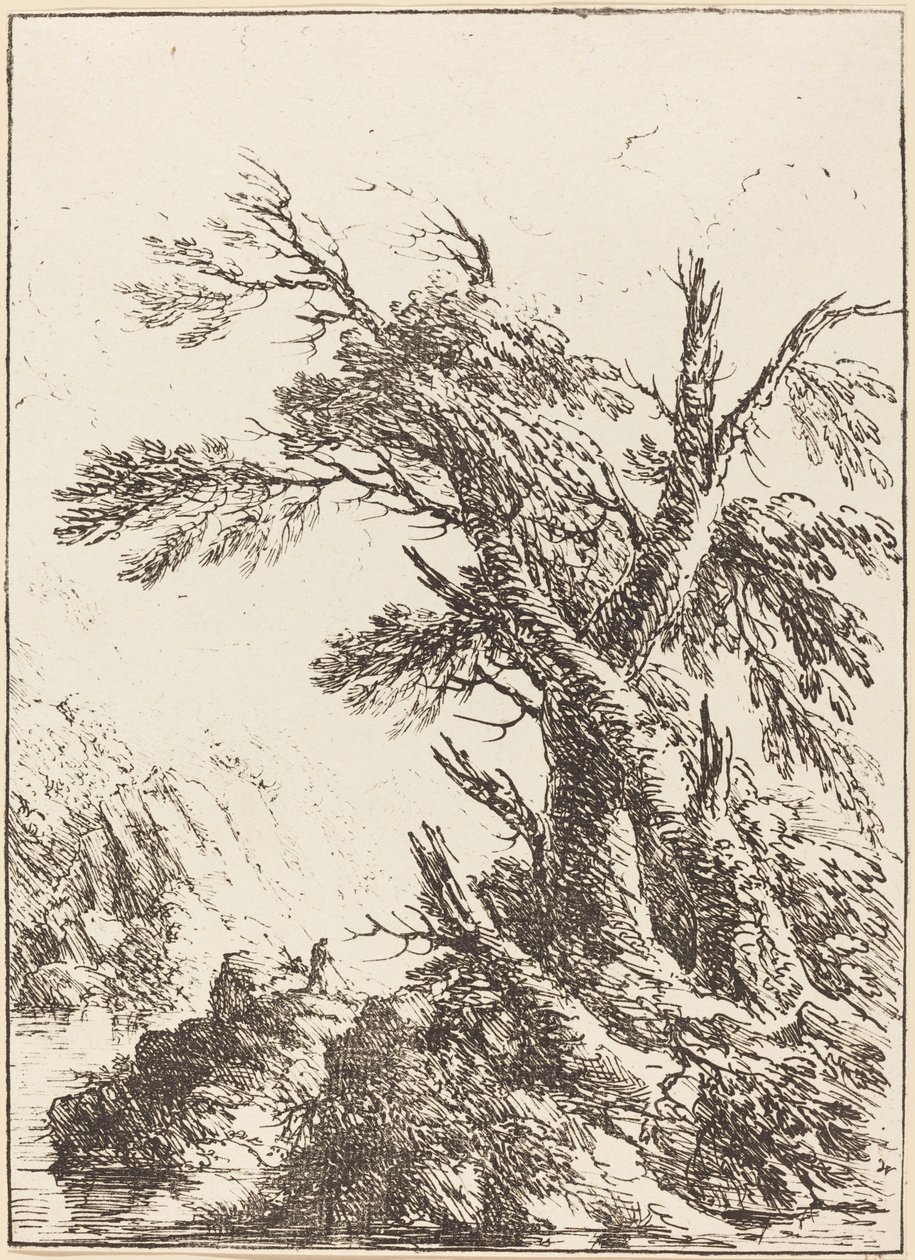 Landskab med gamle træer ved vand af Henry Richard Greville, 3rd earl of Warwick