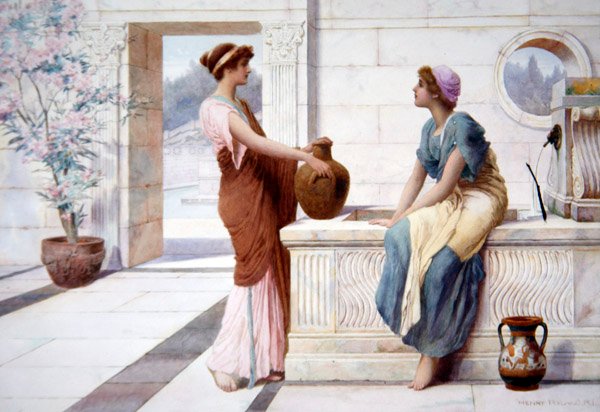 Gossip, ca. 1895 (akvarel om bord) af Henry Ryland