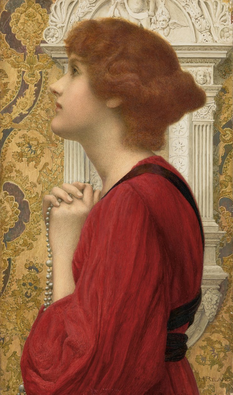 The Guarded Flame (blyant, akvarel og kropsfarve forstærket med gummi arabicum på papir lagt på panel) af Henry Ryland