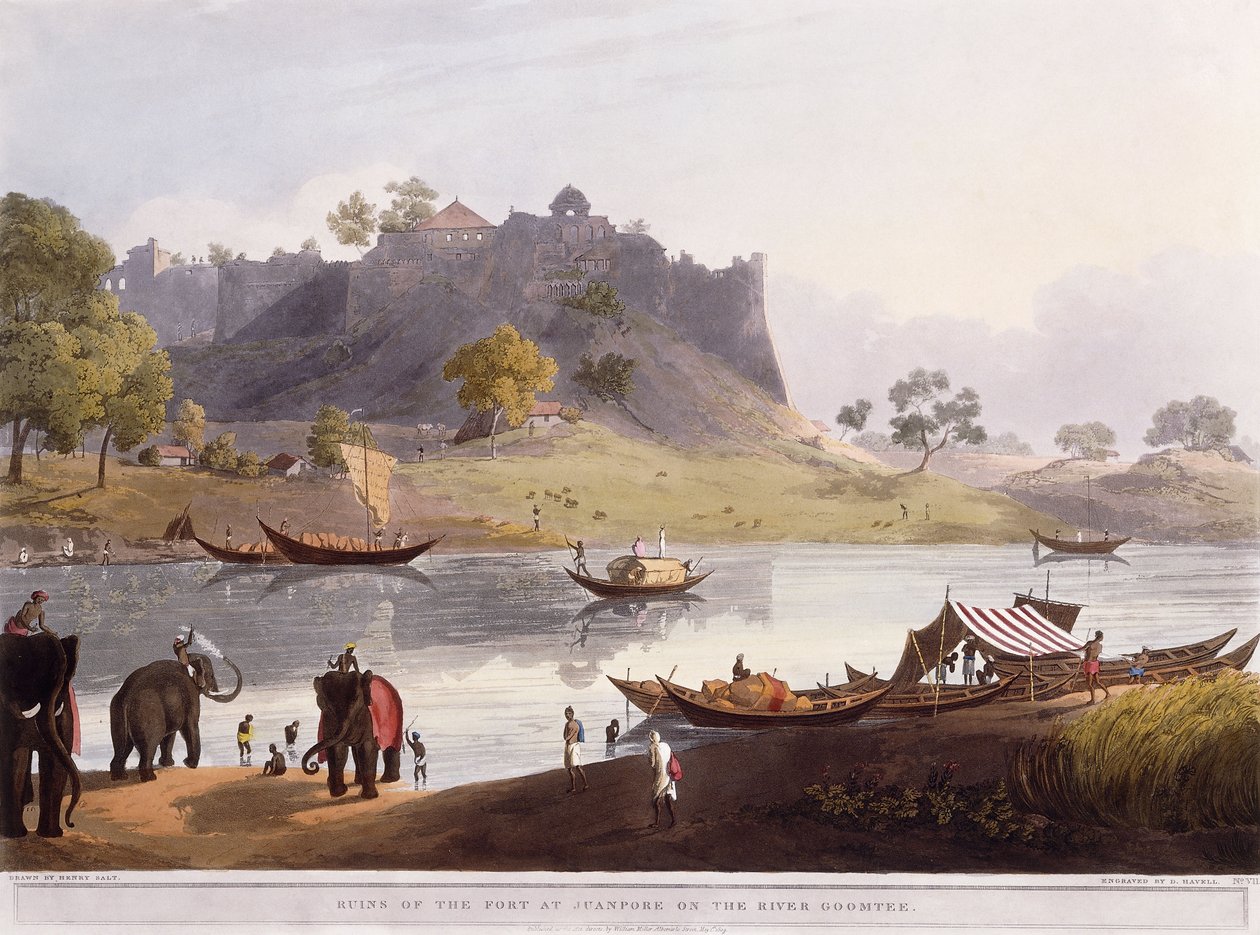Ruinerne af havnen ved Juanpore ved floden Goomtee, 1824 af Henry Salt