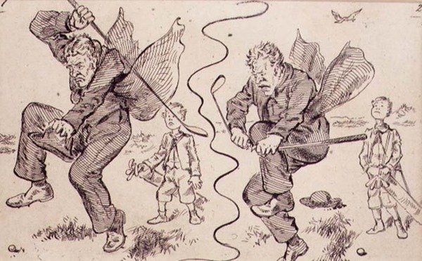 Frustration på golfbanen, illustration fra tidsskriftet "Graphic", udgivet omkring 1870 (litografi) af Henry Sandercock