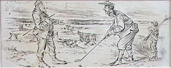 Den tøvende golfspiller, illustration fra tidsskriftet "Graphic", udgivet omkring 1870 (litografi) af Henry Sandercock
