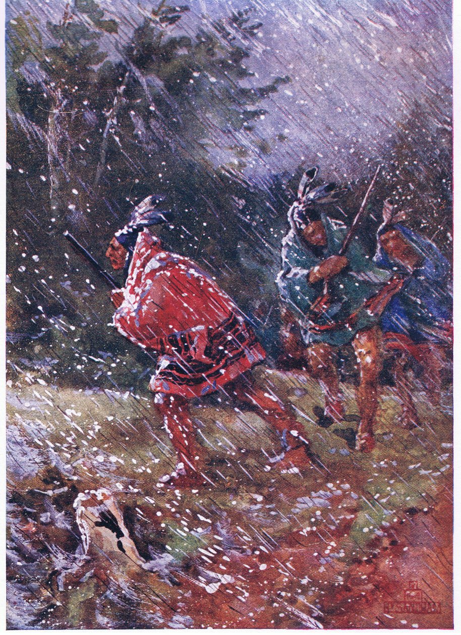 Røde indianere på jagt i en snestorm af Henry Sandham