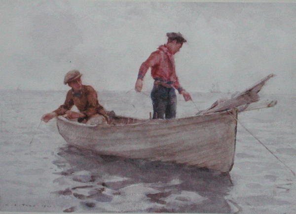 Drenge fisker ud for Newlyn af Henry Scott Tuke