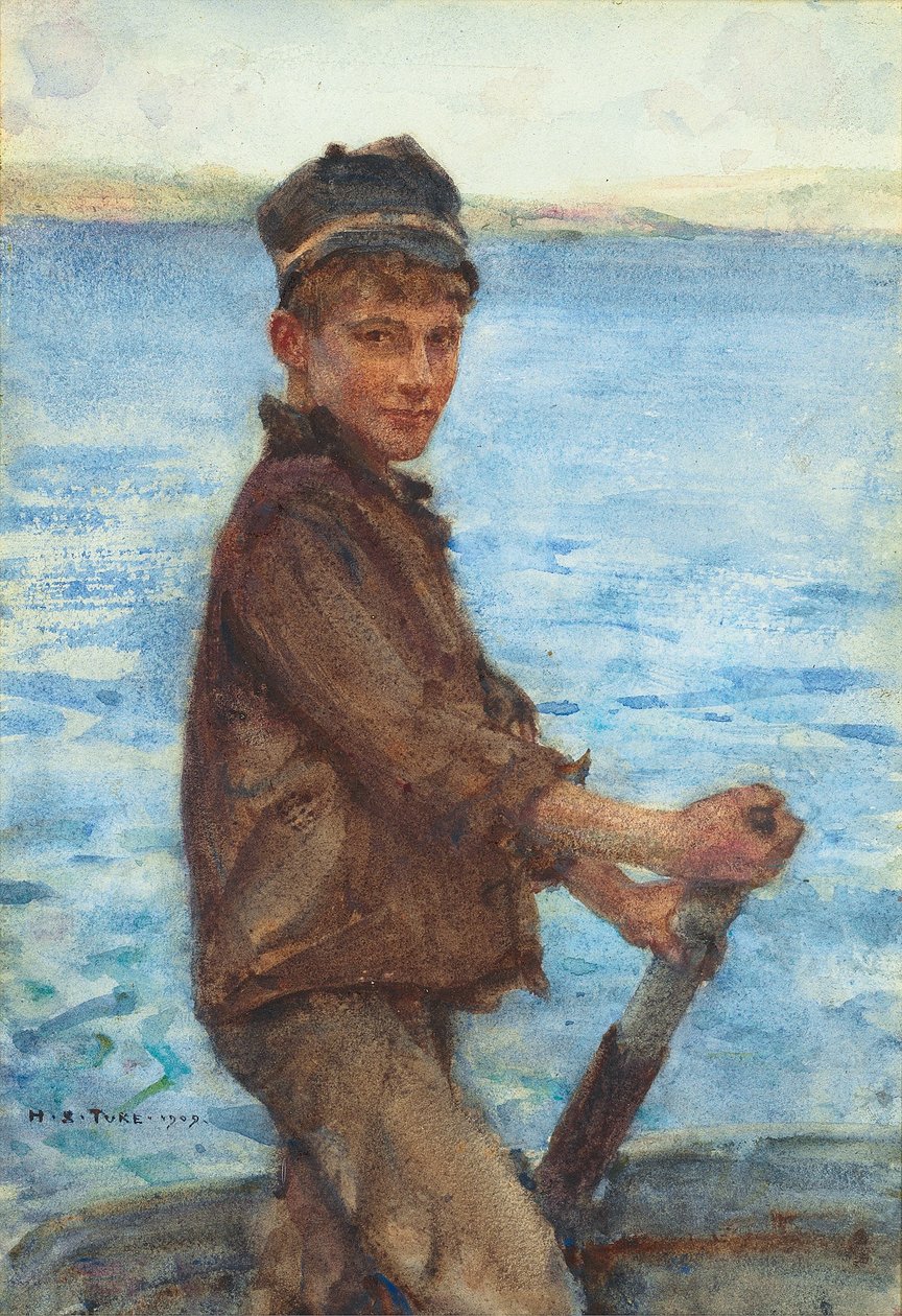 Steering the Punt, 1909 af Henry Scott Tuke