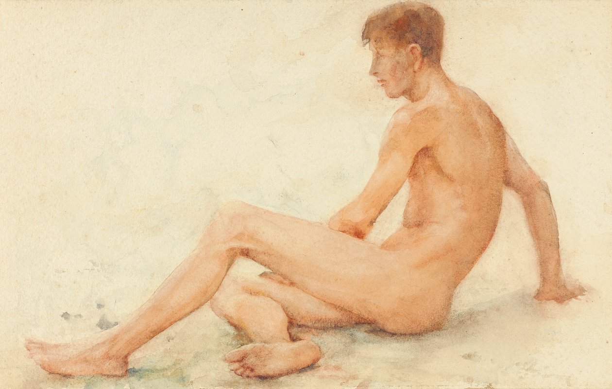 Studie af en mandlig nøgen, siddende, der vender sig væk til højre af Henry Scott Tuke