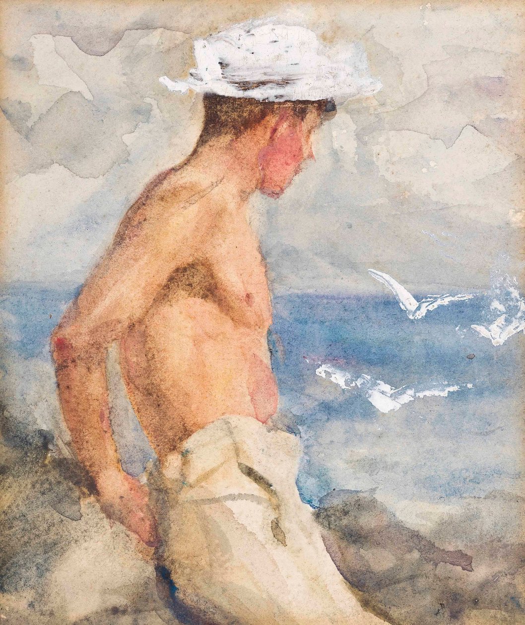 Studie af en ung mand, der kigger ud på havet af Henry Scott Tuke