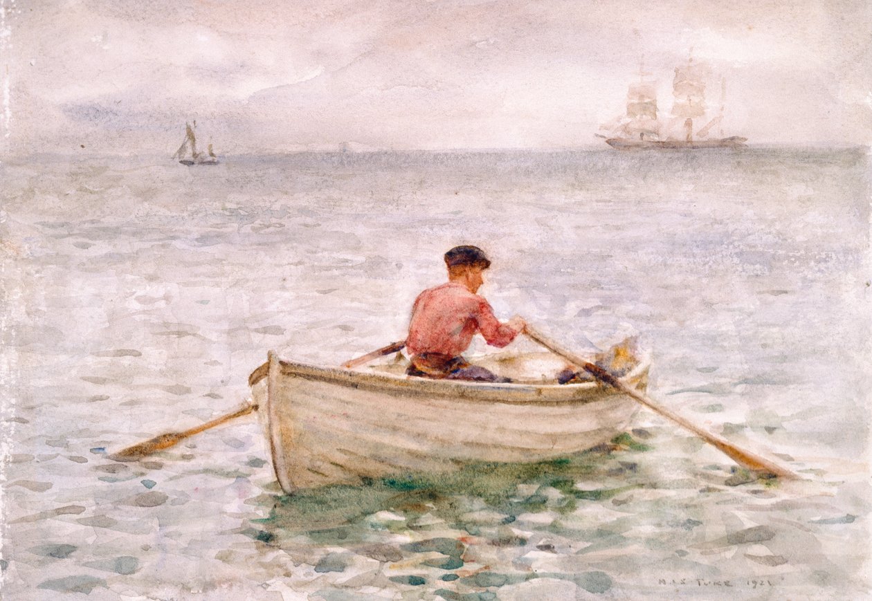 The Waterman and His Boat, 1921 (wc på papir) af Henry Scott Tuke