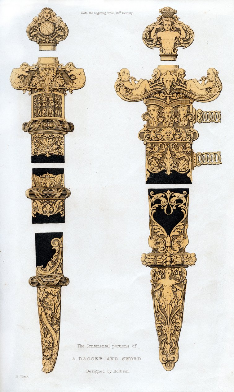 Dolk og sværd, begyndelsen af det 16. århundrede, 1843. af Henry Shaw