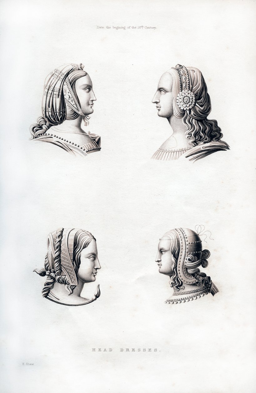 Hovedbeklædning, begyndelsen af det 16. århundrede, 1843. af Henry Shaw