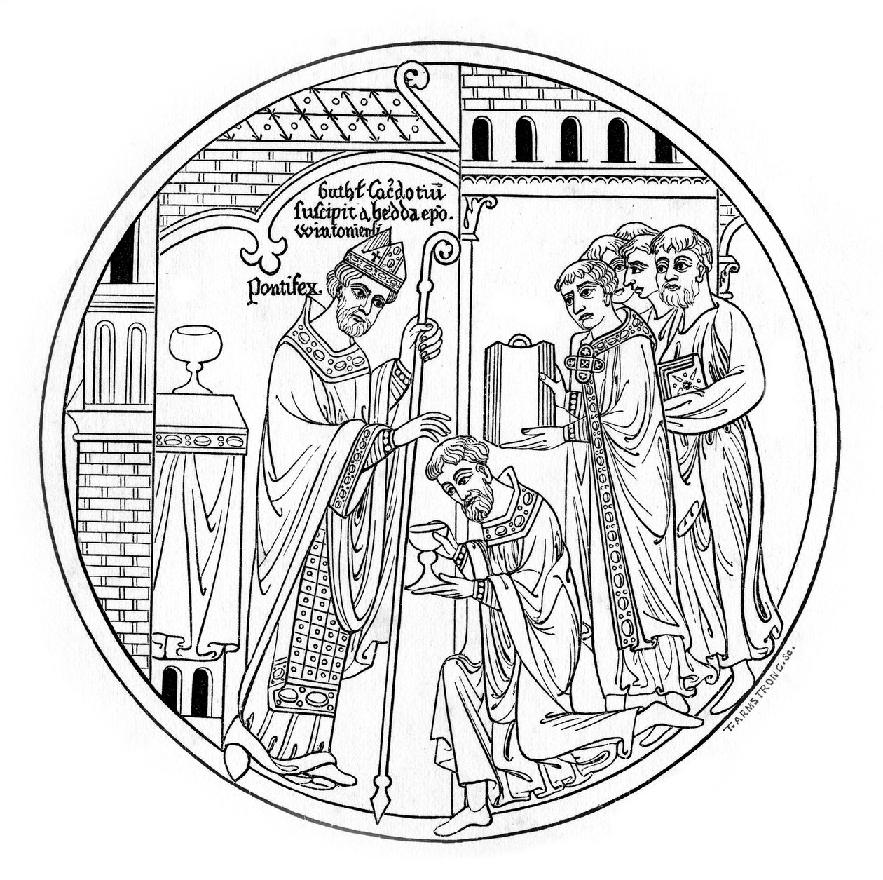 Hedda af Winchester indvier St. Guthlac, slutningen af det 12. århundrede, 1843. af Henry Shaw