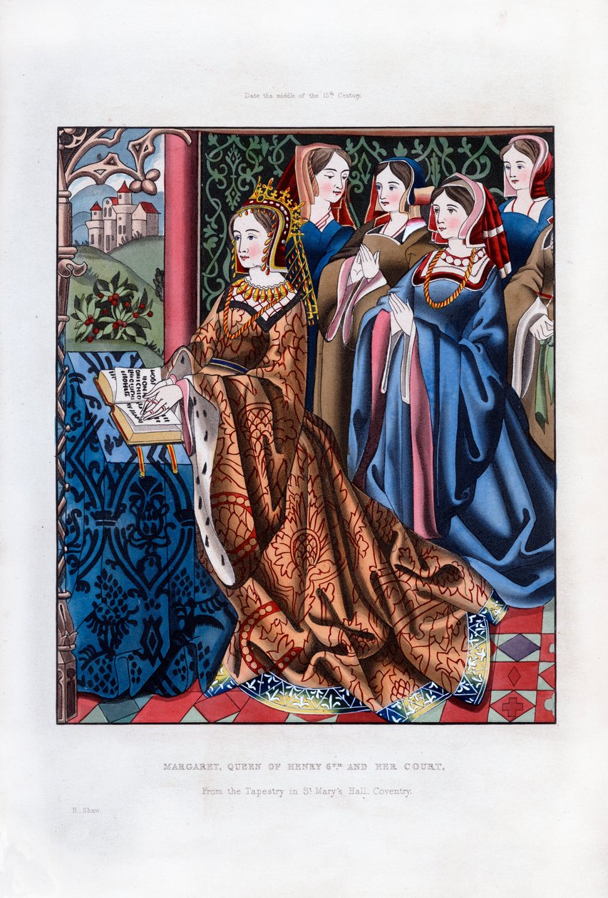 Margaret, dronning af Henrik VI, og hendes hof, midten af det 15. århundrede, 1843. af Henry Shaw