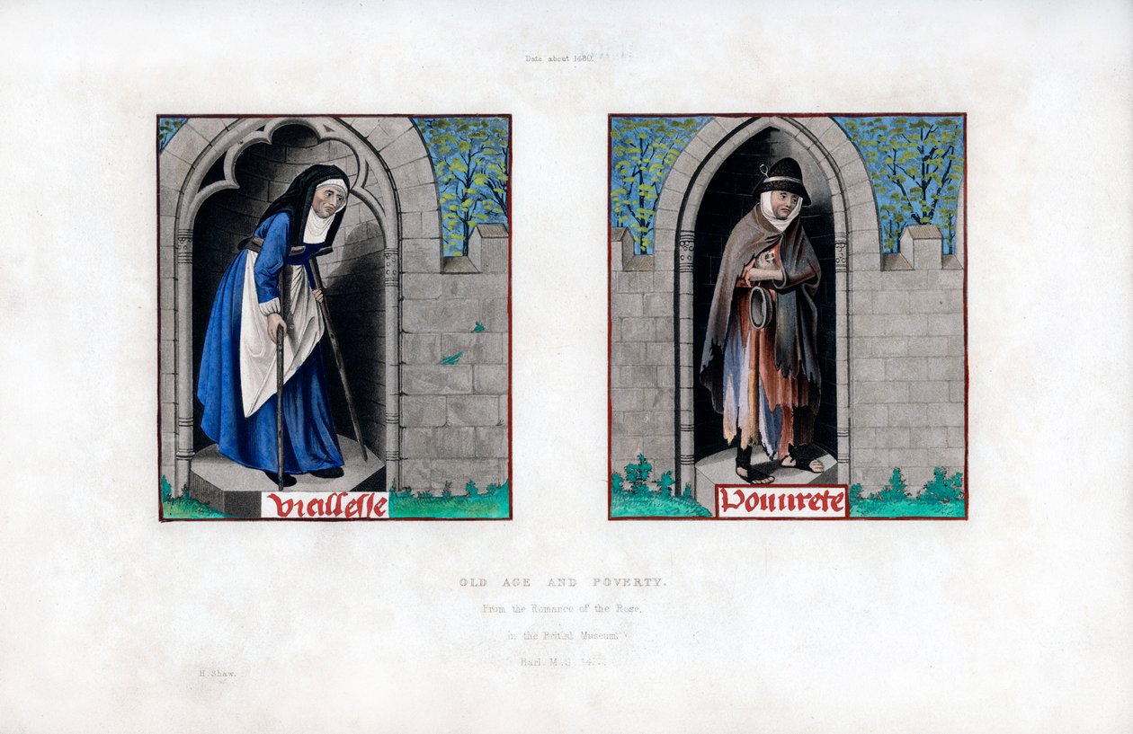 Alderdom og fattigdom, c1480, 1843. af Henry Shaw