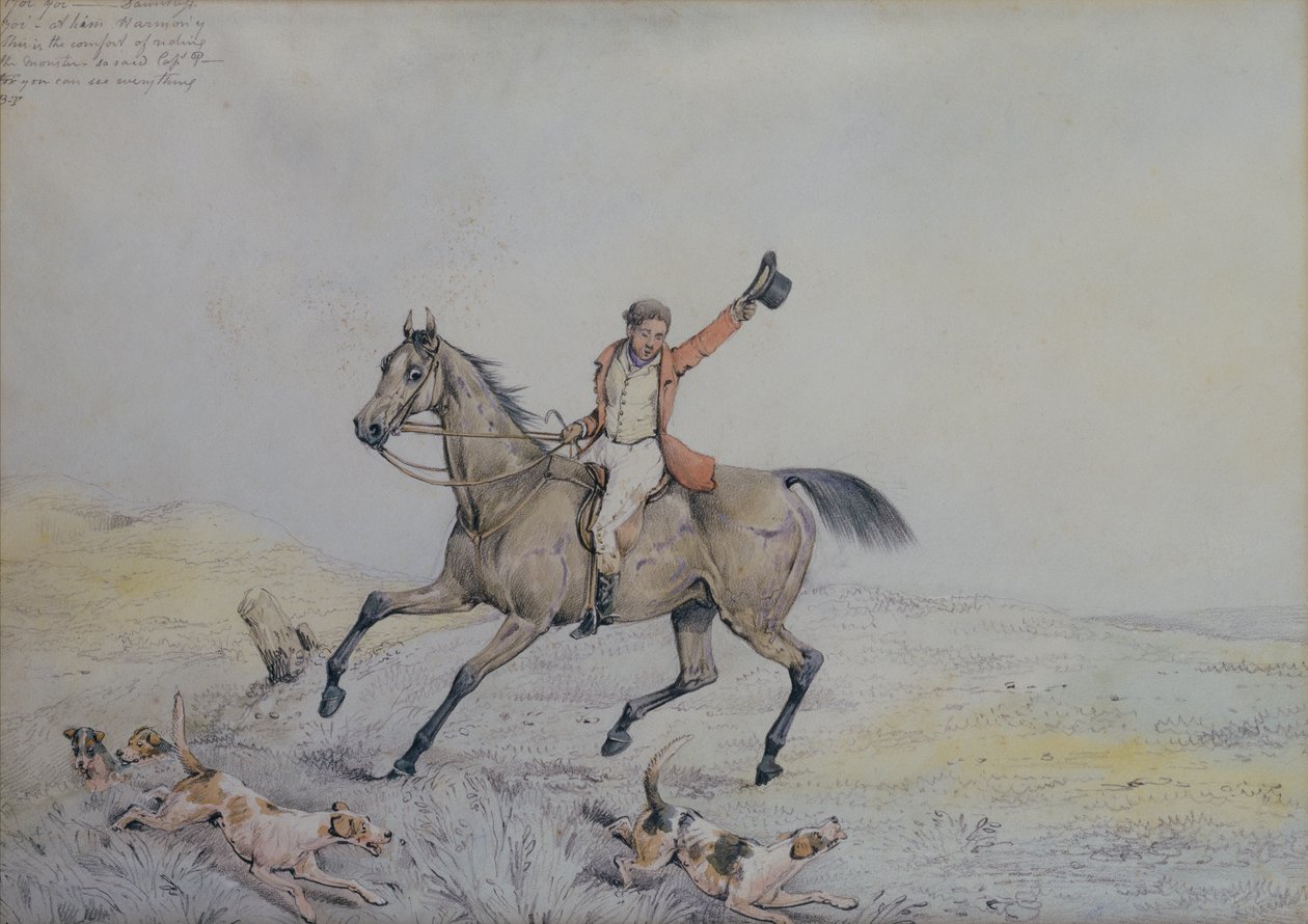 En jæger, der opmuntrer hunde (blyant og akvarel) af Henry Sr Alken