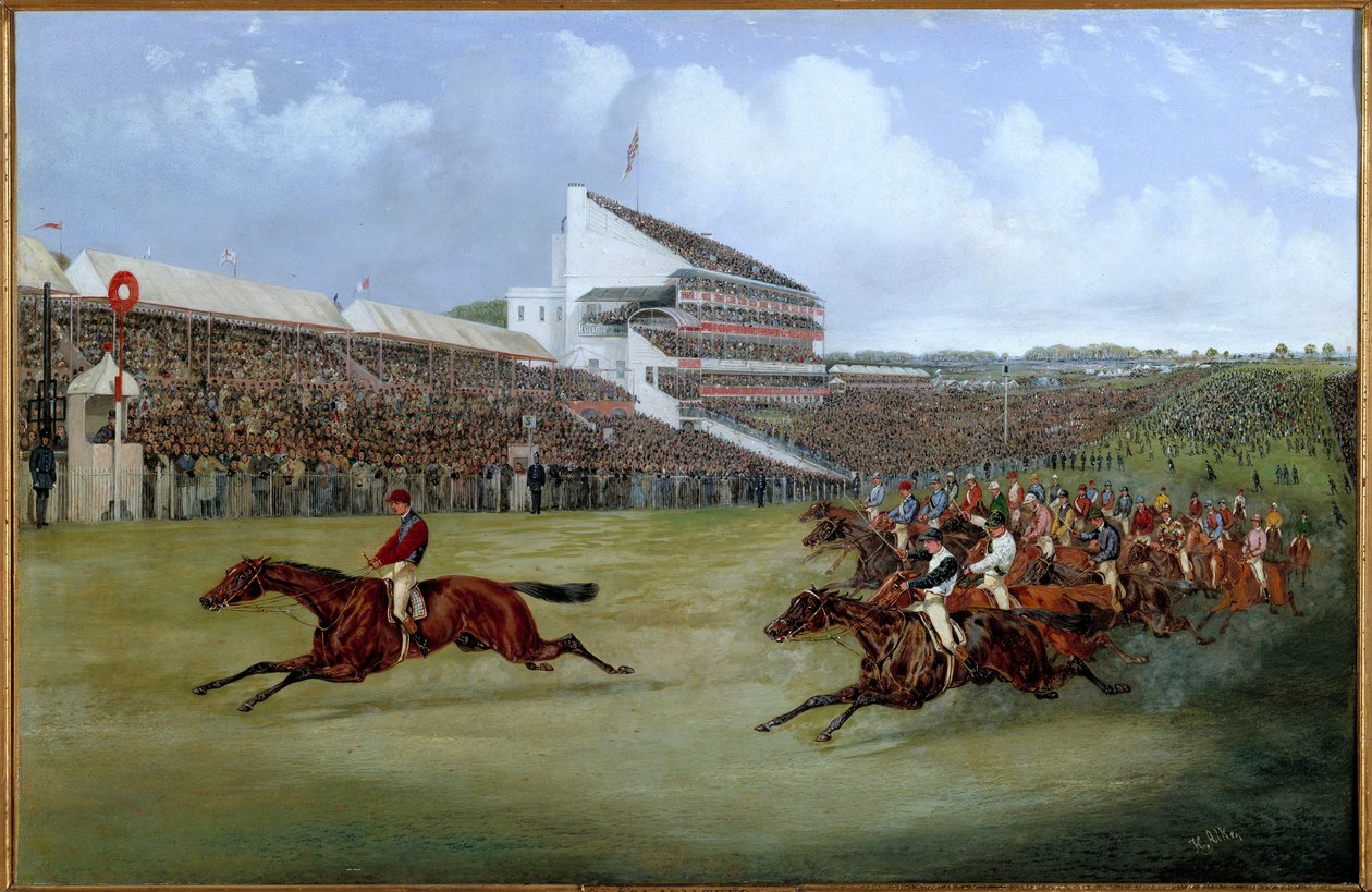 Hestevæddeløb: “” Gladiator ankom i 1865”” Maleri af Henri Alken (1774-1850) 1865 Paris. Samfundsopmuntring af Henry Sr Alken