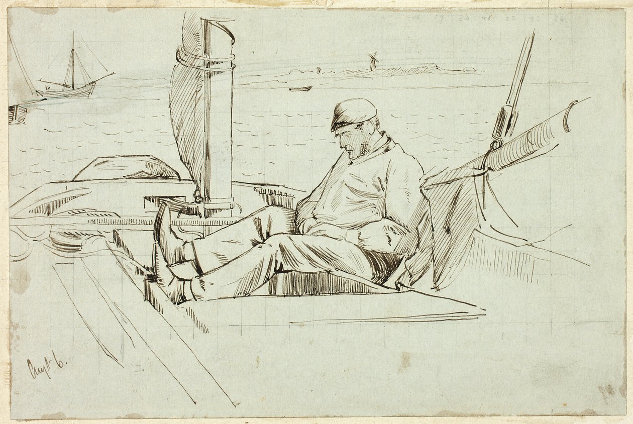 Mand siddende i en sejlbåd af Henry Stacy Marks